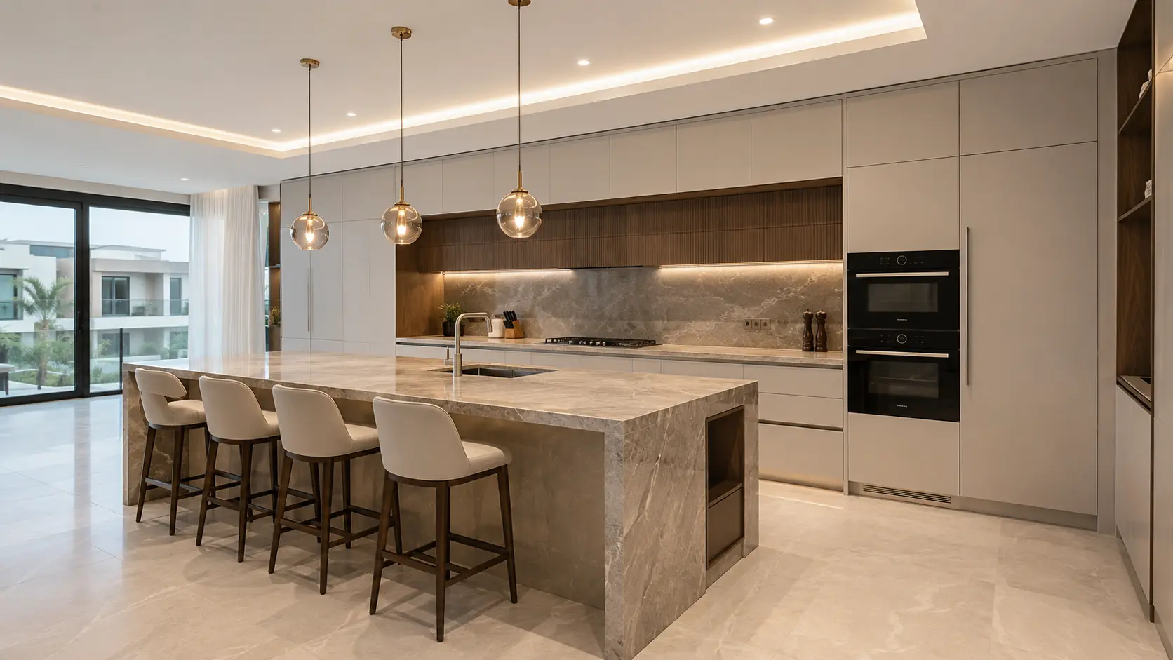 Modern kitchen renovation with island, Dubai